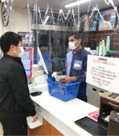 Plastic curtains over the cash register counter help to prevent infections